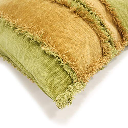 Image of Encasa XO Chenille Cushion Covers (Pack of 2) with Patchwork 40x40 cm - Mix & Match Pillow Covers in Bright Colours for Living Room, Sofa, Bedroom - Olive+Mustard