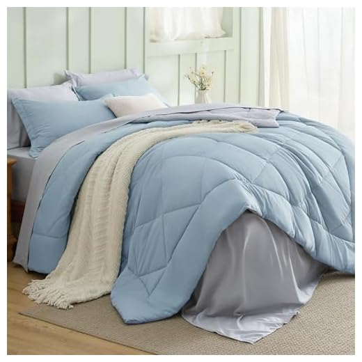 Bedsure Queen Comforter Set - 7 Pieces Reversible Sky Blue Bedding, Queen Size Bed Set for All Seasons, Bed in a Bag with Down Alternative Comforter, Sheets, Pillowcases & Shams