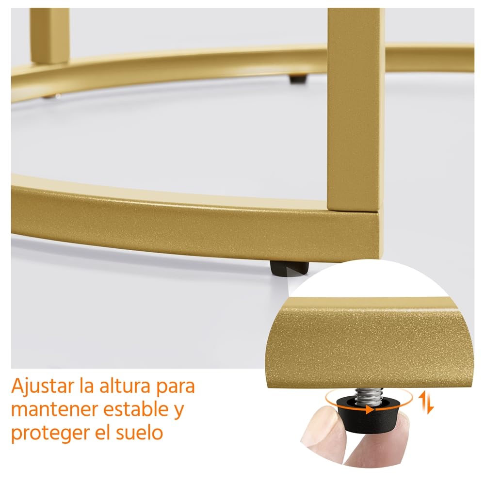 Yaheetech Juego de Mesas de Centro Redonda Mesita Auxiliar de Cristal Mesas Nido Salon con Marco de Acero Mesa de Café Apilables para Salón 49,5x49,5x59 cm