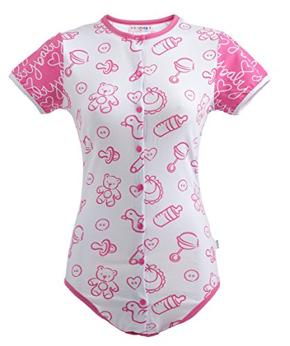 Littleforbig Adult Baby & Diaper Lover (ADBL) Button Crotch Romper Onesie - Nursery Blue/Pink Onesie4