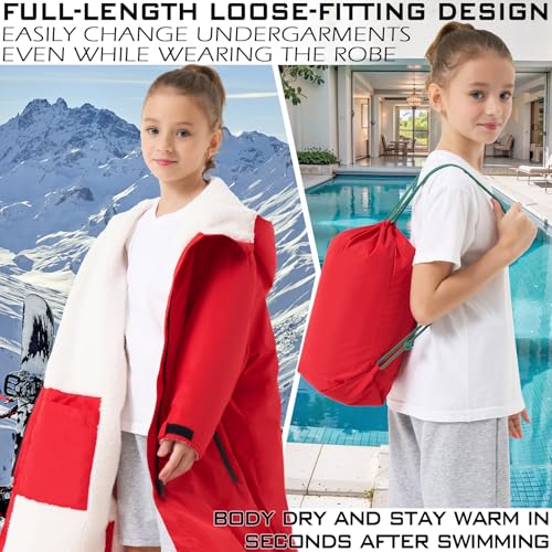 Image of Swim Parka Kids Windproof Sherpa-Lined Unisex Youth Robe Coat Warm Jacket