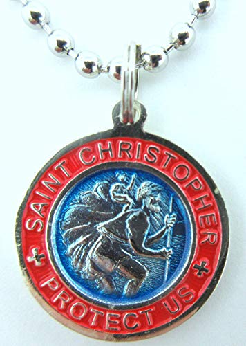 St. Christopher Surf Medal Necklace Pendant, Protector of Travel am-fu Aquamarine-Fuchsia Small3
