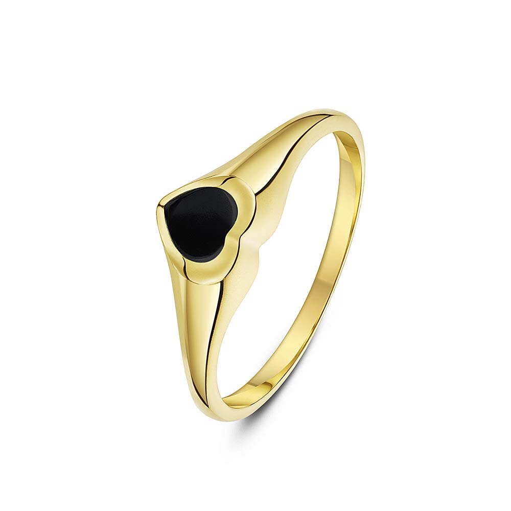 Theia Sortija de Sello para Damas en Oro Amarillo, 9K, Forma de Corazón, Montada con Piedra Hematita, Jade, Lapis Gris de 5x5mm