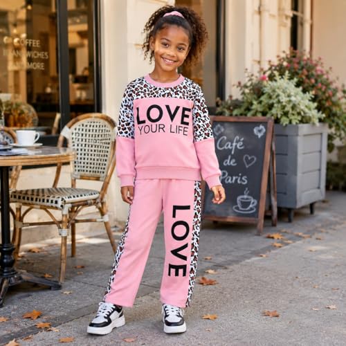 Image of Toddler Girls 2 Piece Cute Outfits, Crewneck Sweatshirt with Jogger Pants Kids Clothing Set for Fall Winter