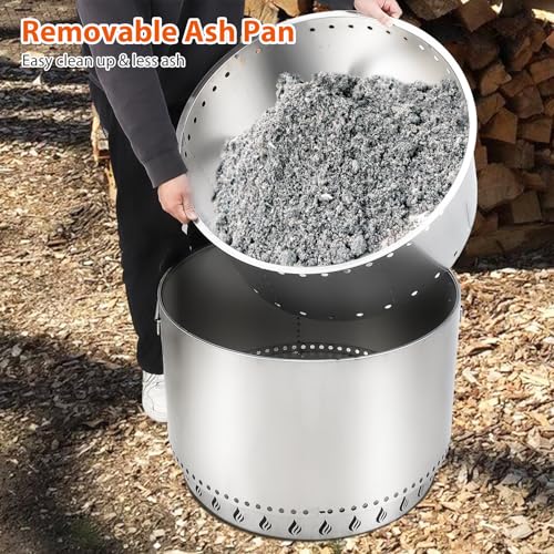 27" Smokeless Fire Pit with Air Switch, Wood Burning Portable Stainless Steel Outdoor Firepit with Fixed Stand & Stove Hook, Ash Pan, for Camping Backyard Patio Picnic, H: 20 in, 33 lbs
