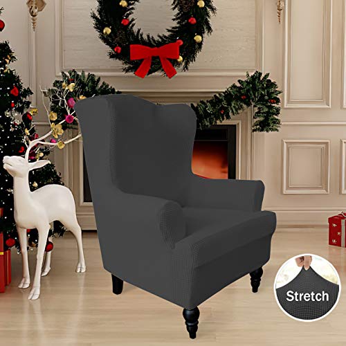 Image of Easy-Going Stretch Wingback Chair Sofa Slipcover Dark Gray