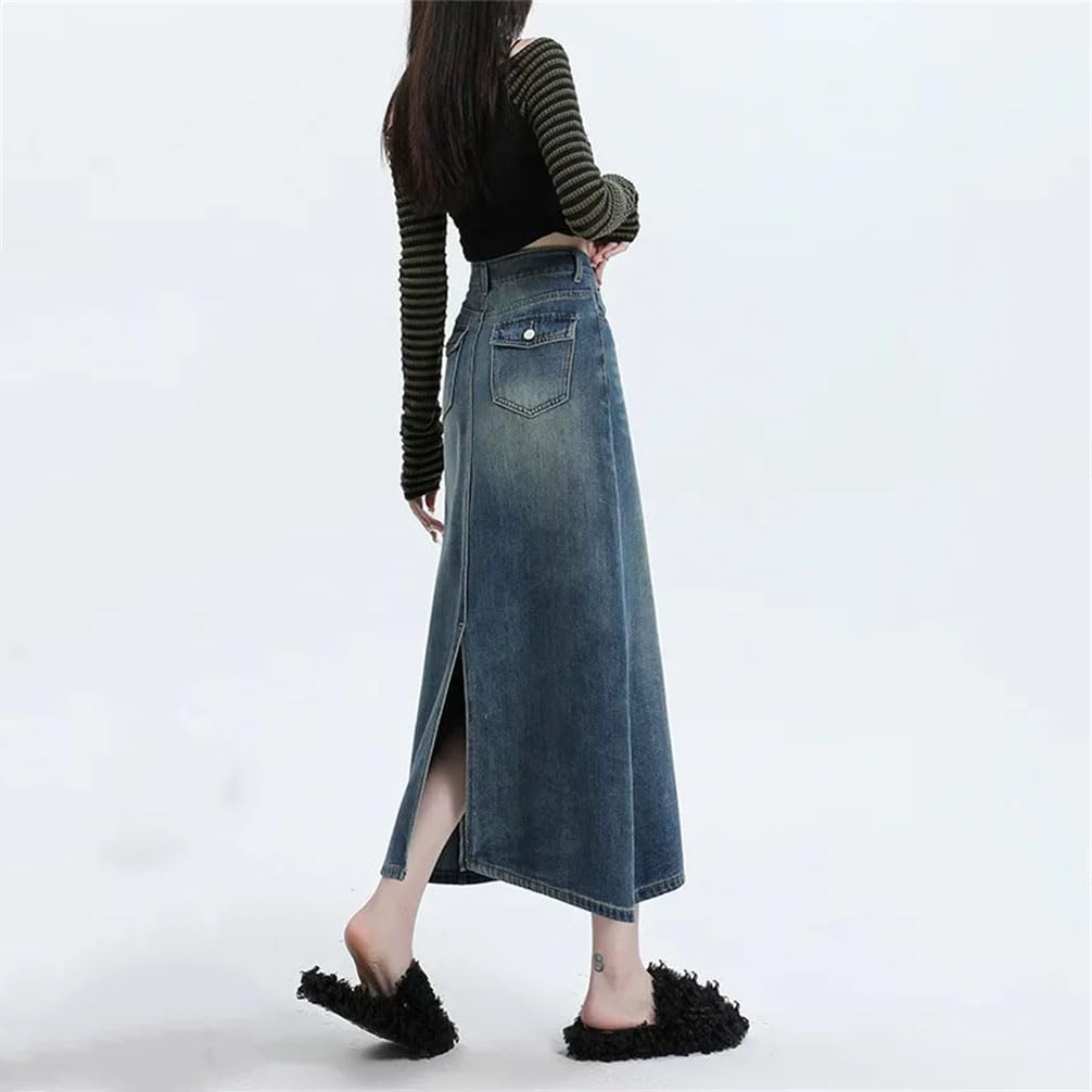 Mini jupe taille haute A-Line pour femme, design fendu, jupe en jean mi-longue