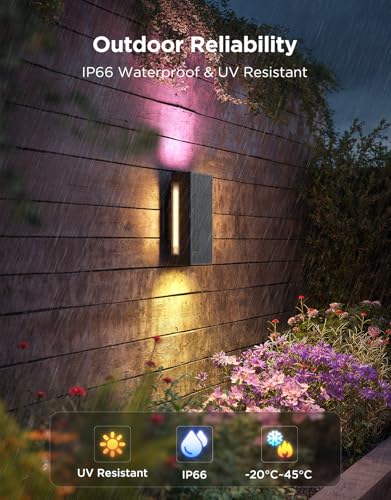 Govee Outdoor UpDown Wall Light, 2 Pack, 1400LM RGBICWW Smart Porch Lights Outdoor with 64 Scene Modes, IP66 Waterproof Wall Sconce for Outdoor Decor, Works with Alexa, Google Assistant and Matter - Image 5