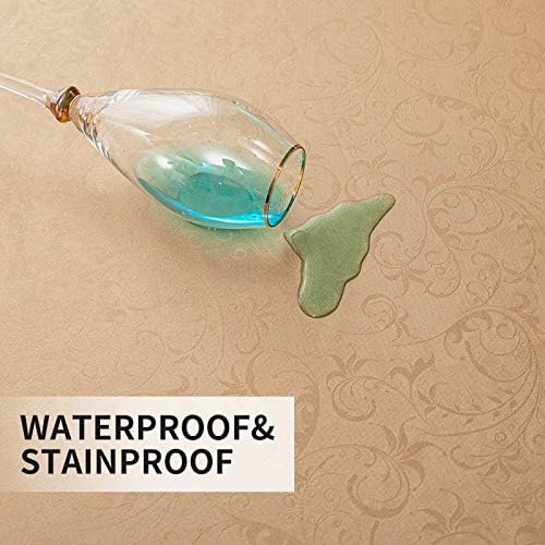 sancua Waterproof Vinyl PU Tablecloth, 60 Inch Round, Durable Washable Spill Stain Proof Round Table Cloth, Floral Wipeable Table Cover for Dining & Kitchen Table, Indoor & Outdoor Use, Vine Camel