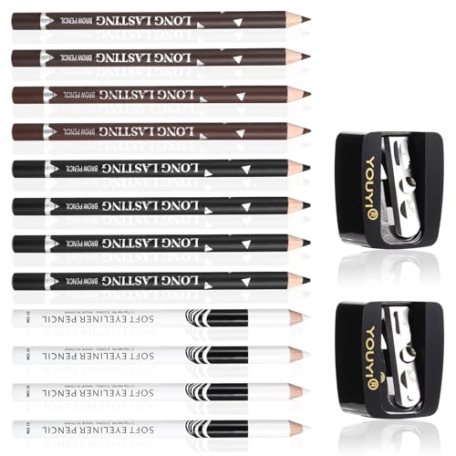 12 Pcs Eye Pencil Waterproof Eyebrow Pencil Long Lasting Barber Pencil with Sharpener Easy to Color Eye Brow Pencils for Women Men(Black, Light brown,Dark brown)