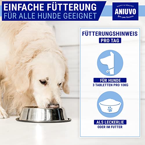 ANIUVO® Relaxtabletten [90 Stück] Natürliches Beruhigungsmittel für Hunde mit Baldrian, Hanfpulver, Taigawurzel & Magnesiumgluconat - Hunde Beruhigungsmittel gegen Stress & Angst - Made in Germany