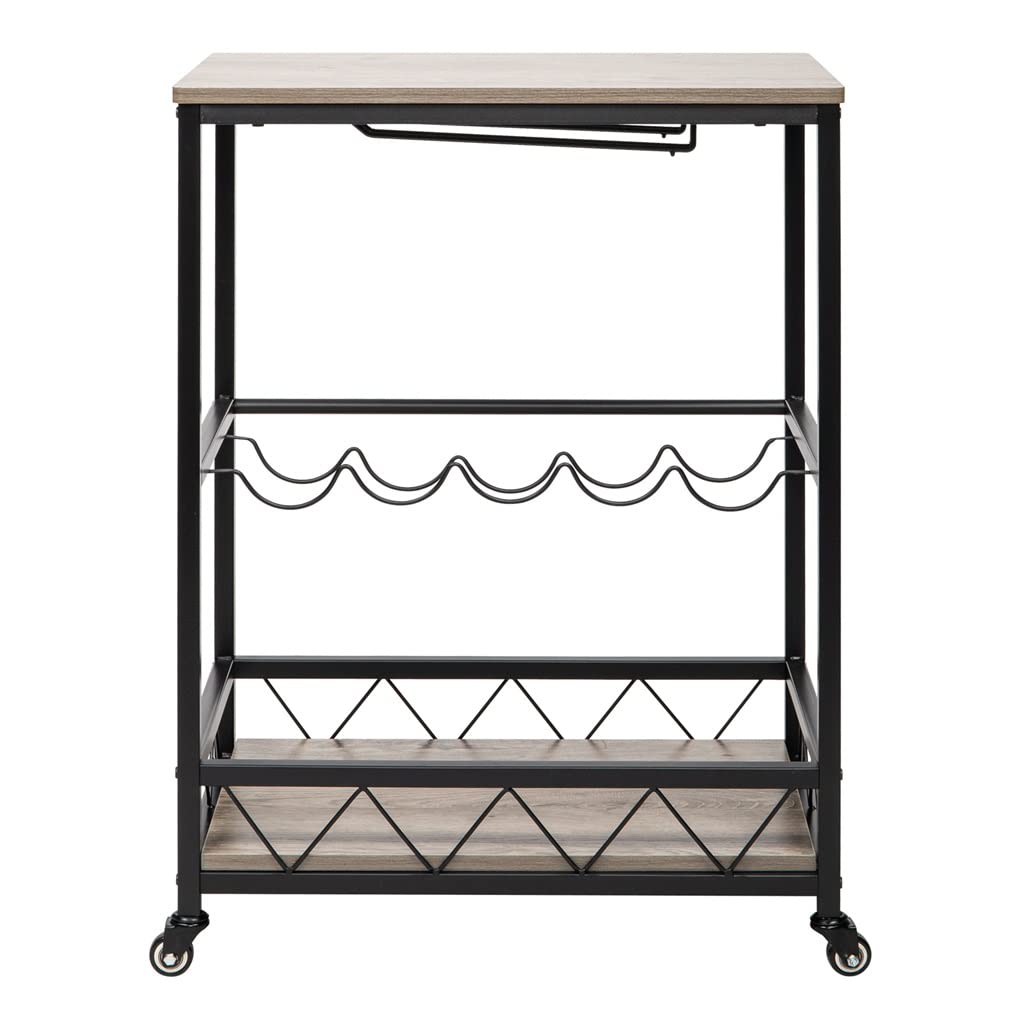 Chariot Chariot de Service de Bar, Chariot de Service de Cuisine Mobile, Chariot de Service en Bois et métal de Style Vintage Industriel (D 80 x 40 x 90 cm)