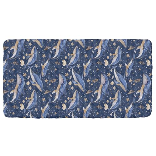 Portable Toddler Bed Sheet for Kids Pattern of Blue Whales Travel Bed Fitted Sheet