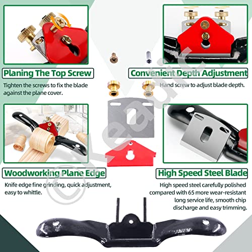 Keadic 8Pcs 9" 10" Adjustable Spokeshave Kit Contains Manual Planer with Flat Base Replacement Metal Blades 4-Way Rasp File and Portable Woodworking Planes for Deburring Carving Crafting - Image 3