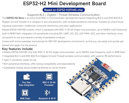 ESP32-H2 Mini Development Board, Onboard ESP32-H2FH4S with 96MHz Processor, Built-in 4MB Flash, Supports BLE/Zigbee/Thread Wireless Communication, Type-C Connector - Image 2