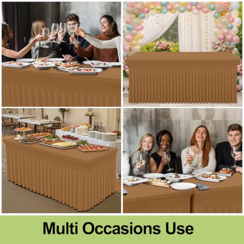 Image of Smiry 2 Pack Spandex Elastic Fitted Table Cloth Skirt for 4FT Table | Stretch Washable Table Cloth, Banquet Table Cover for Wedding, Party, Indoor & Trade Shows, (Brown, 48Lx30Wx30H)