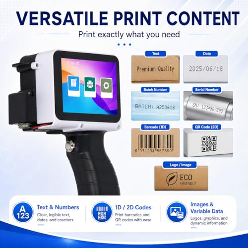 Handheld Tintenstrahldrucker, Handheld Drucker 12,7 mm Tintenstrahldruckmaschine für Barcode Datumsetiketten, Chargennummern, Unterstützt Mehrsprachige Materialien
