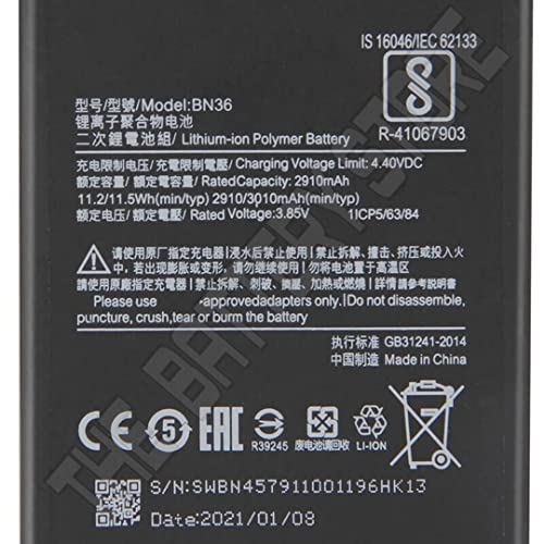 Image of THE BATTERY STORE Orignal BN36-Battery for Mi A2 (Mi 6X) M1804D2SG, M1804D2SI Battery with 1 Year Warranty and lonf Battery Backup (for Mi A2 (Mi 6X))