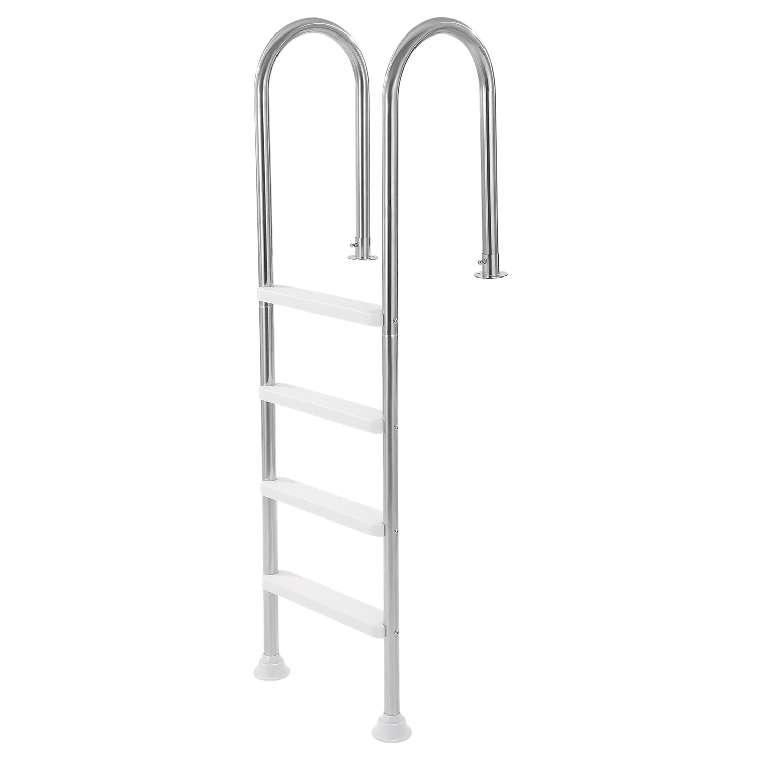 VEVOR Escalera para Piscina, 4 Escalones con Pasamanos Dobles y Escalones, Acero Inoxidable, Carga de 120 kg, para Piscinas Enterradas con Plataforma Montada, 600 x 445 x 1825 mm, Plata + Blanco