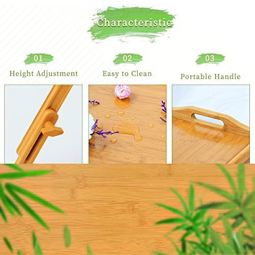 2 Pack Breakfast Bed Tray For Eating - Raised Food Table Up To 9.5" On Lap Sofa - Adjustable Bamboo Serving Tray - Portable Snack Platter With Folding Legs Ideal For Bedroom Picnic #TOP5