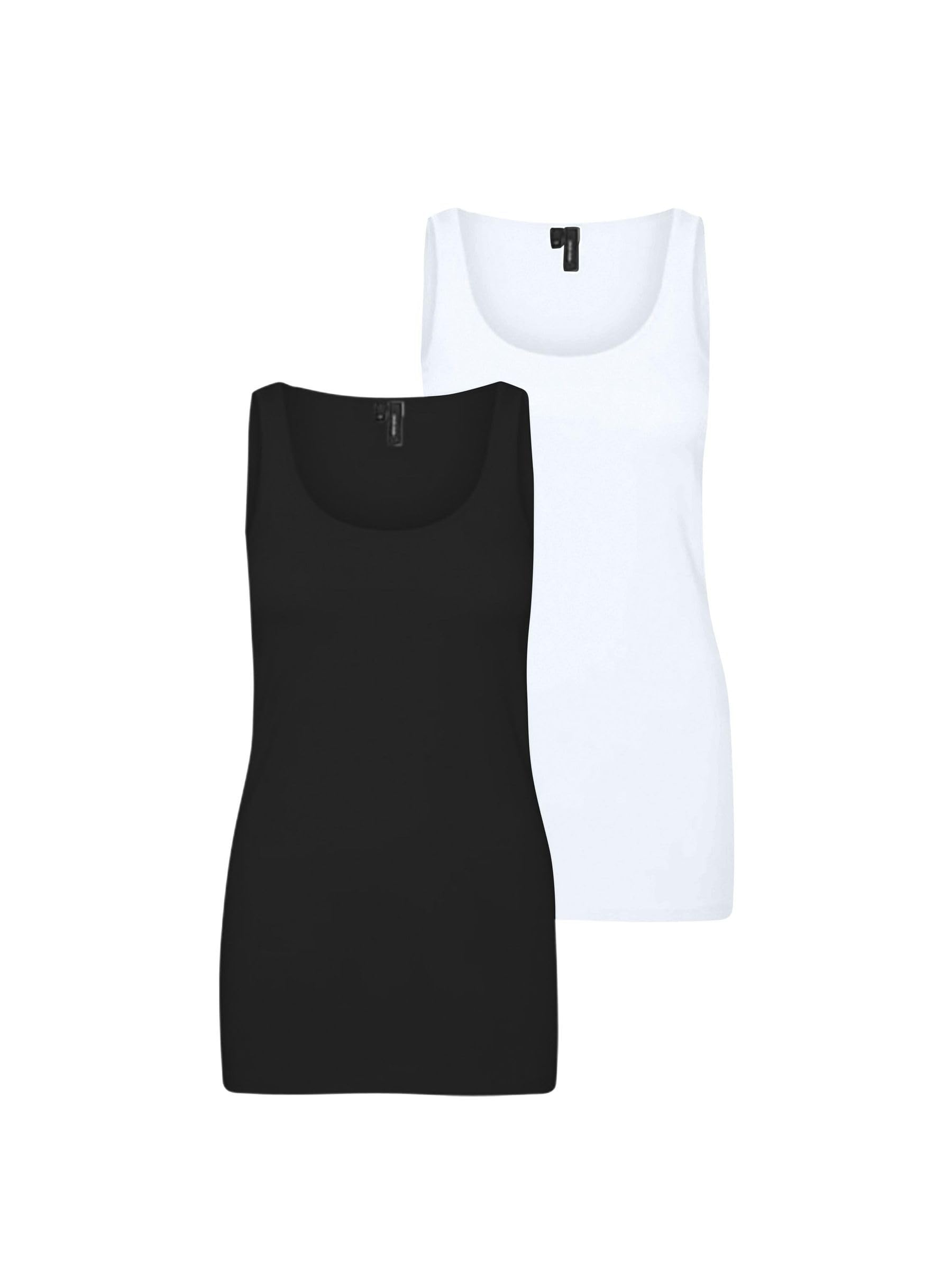 VERO MODA Womens Vmmaxi My Soft Long Tank 2 Pack Top, Black/Pack: Bright White, XS UK