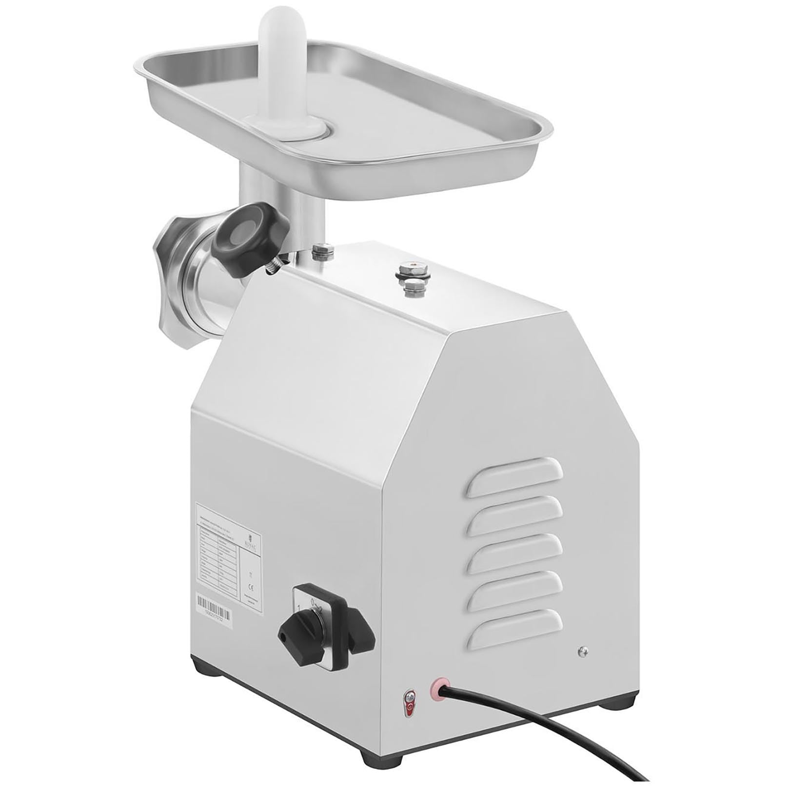 Royal Catering RCFW 140-850ECO Tritacarne Elettrico Professionale Macina Carne Elettrico in Acciaio Inox (140 kg/h, 850 W, Rotazione in Senso Inverso, Dimensione Fori 6/8 mm) ECO