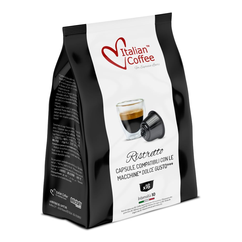 Italian Coffee, 64 Coffee Capsules Compatible with Nescafé® Dolce Gusto® – Ristretto, Extra Strong and Intense Espresso, Full Body and Powerful Taste, Intensity 10