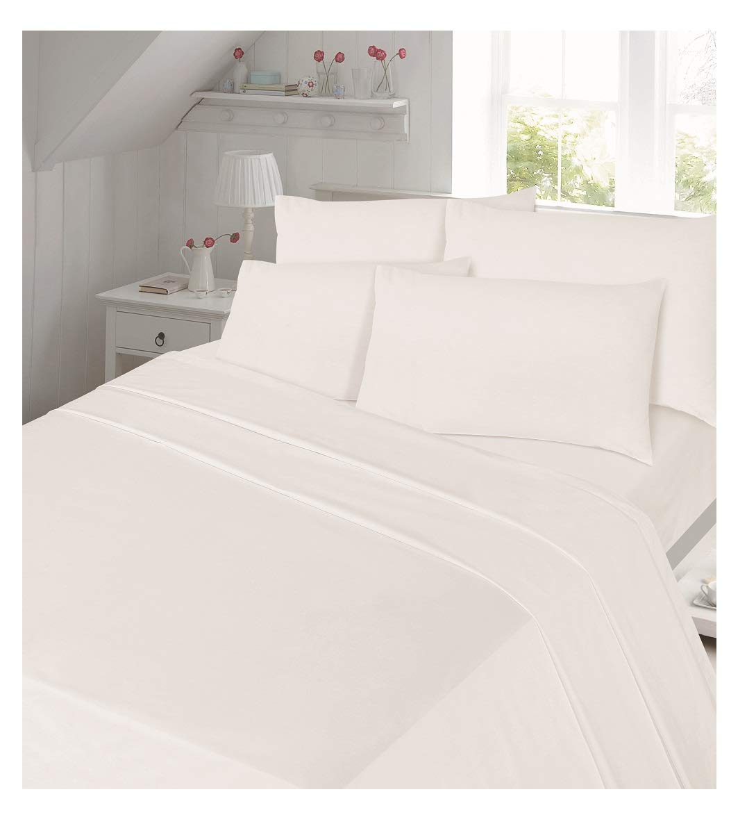 Maria Luxury Bedding & Linen 100% Brushed Cotton White Flannelette Flat Sheet, Soft Quality Flat Sheet with Matching Pillowcases - Super King, White