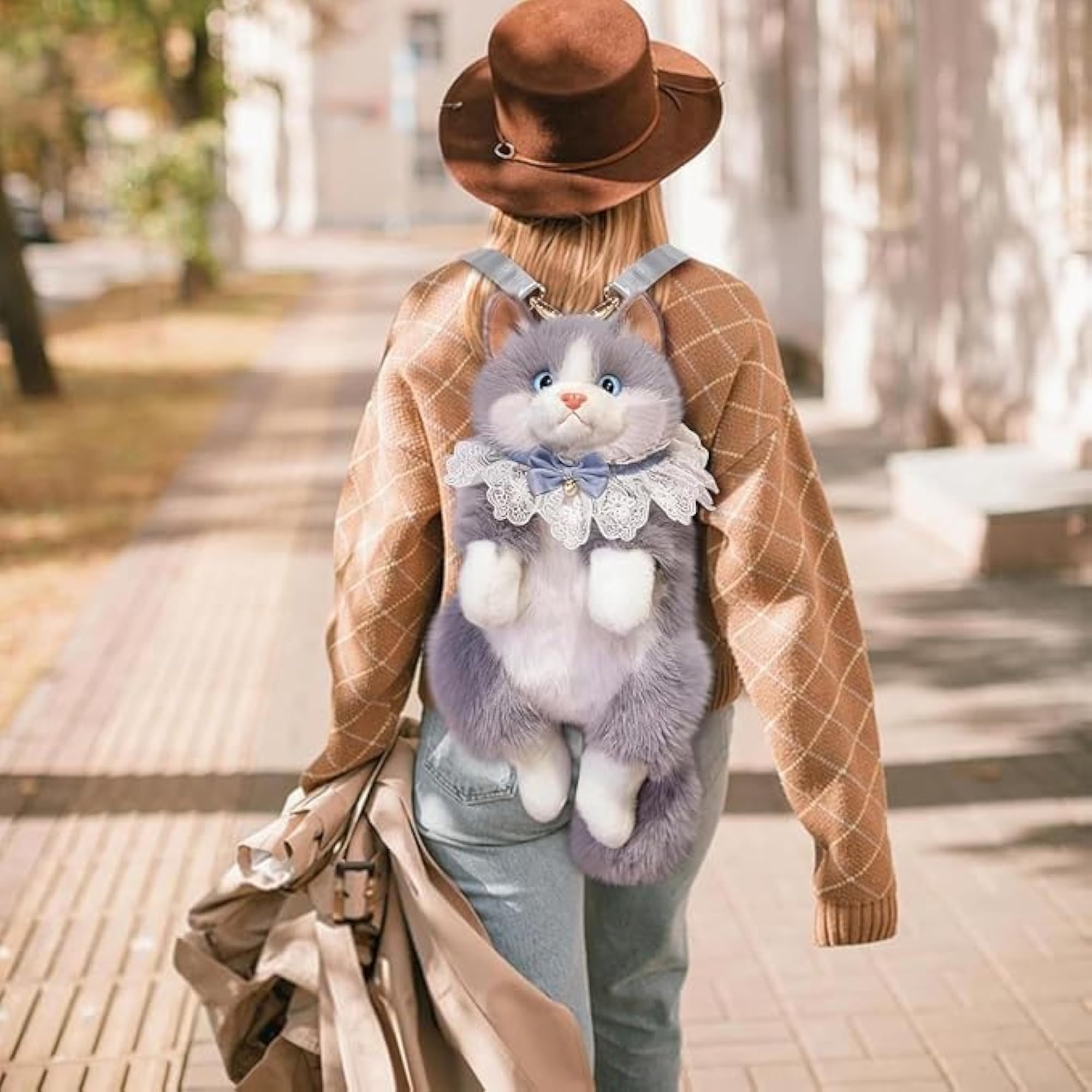 Cute Cat Plush Toy Backpack for Kids, Adjustable Straps