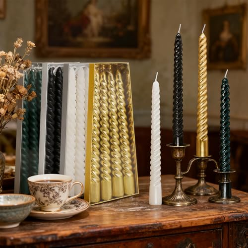 ePicsoa 16 Stück Tropffreie Spitzkerzen 20 cm Lang - Weiß Schwarz...