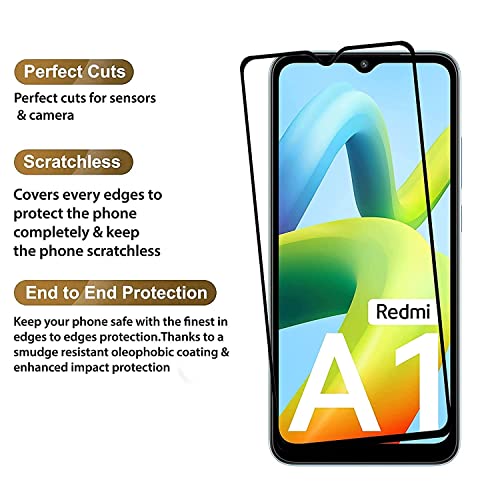 Image of Tempered Glass Screen Protector Compatible for Redmi A1 with Edge to Edge Coverage and Easy Installation Kit, Pack of 1, Black