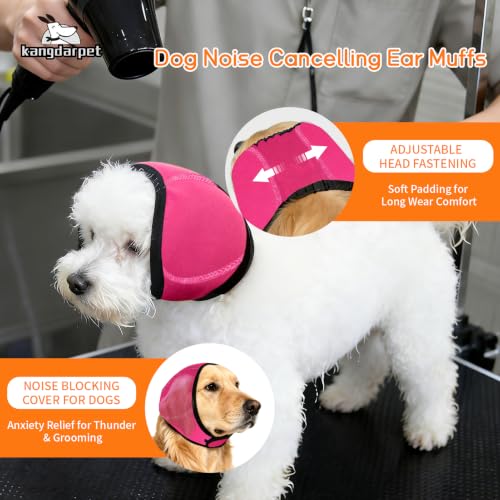 Image of Dog Ear Cover for Anxiety Relief & Hematoma, Bathing, Drying, Swim, Adjustable No Shake Ear Wrap for Noise Protection, Firework, Grooming (Fuchsia, M(Head Size:14 inch-19 inch))