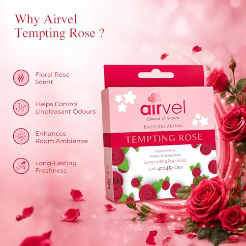 Image of Airvel Rose Fragrance Block| Non-Toxic, Safe | Long-Lasting Freshness | Up to 45 Days Pack of 4 (75g Each)