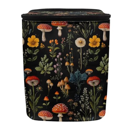 Image of Mushroom Floral Print Car Trash Can with Lid Organizer Multipurpose Trash Bin Decoration for Women Universal for Cars,Sedans, SUVs & Trucks