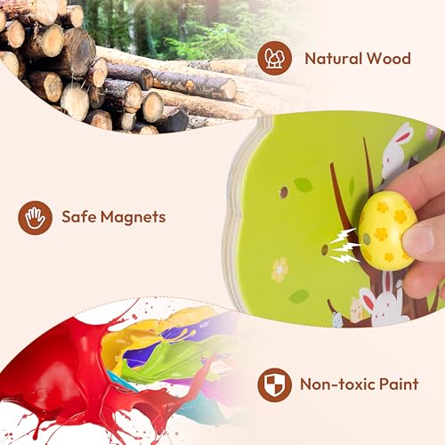 Image of Woodtoe Easter Toys for Toddlers, Magnetic Easter Eggs, Picking Easter Bunny Toy, Montessori Toys for 3 4 5 6 Year Old, Wooden Sensory Color Sorting Toys, Spring Easter Basket Stuffers Gifts for Kids