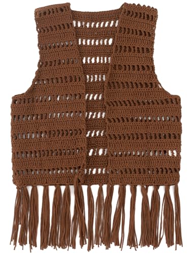Noomelfish Girls Crochet Fringe Vest Kids Boho Tassels Cardigan Western Cowgirl Outfit (5-12 Years)