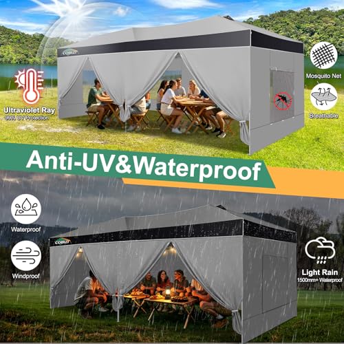 Image of COBIZI 10x20 Pop Up Canopy Tent with Sidewall,Outdoor Canopy,Gray