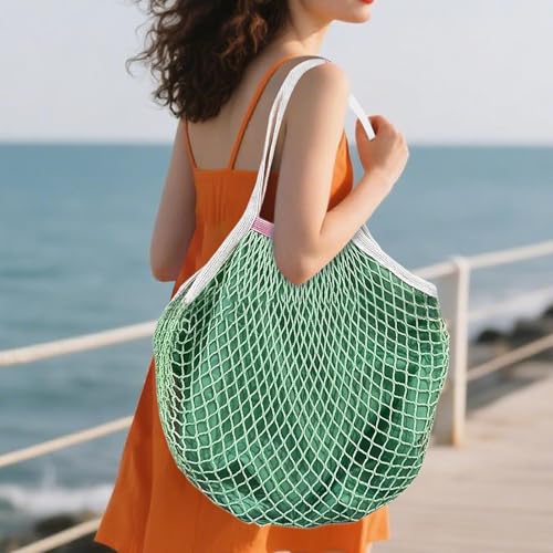 Bolsa de malla de algodón de gran capacidad con asas largas para hombro lavable 3