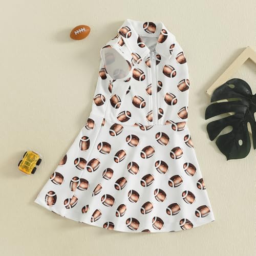 Baby Girl Toddler Football Game Day Sleeveless Collar Zip Up Sport Dress Kids Athletic Workout Outfit2