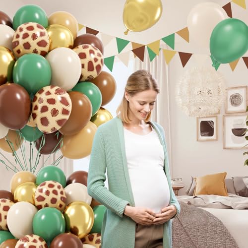 Image of 12inch Safari Balloons with Sage Green Brown Nude and Gold Balloons | Woodland, Jungle Theme, Birthday, Baby Shower Decorations