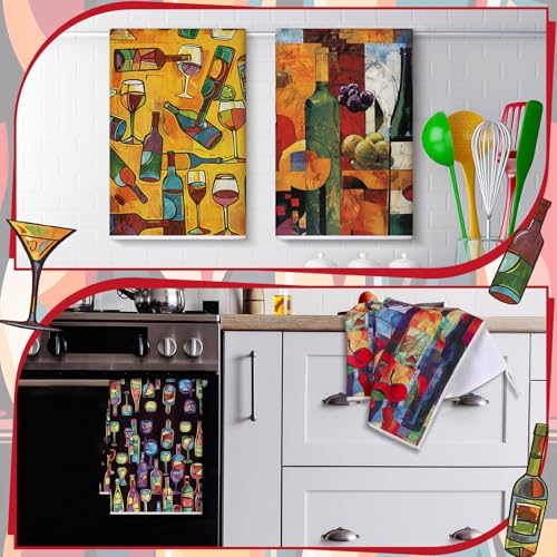 Image of Bencailor 6 Pcs Picasso Wine Kitchen Towels Decorative Sets Dish Towels Absorbent Fast Drying Hand Tea Vintage Hanging Reusable Cleaning Dishcloths for Cooking Farmhouse Bathroom Accessory