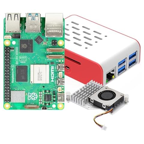iRasptek kit for Raspberry Pi 5 4GB RAM with Red&White Case and Active Cooler Cover