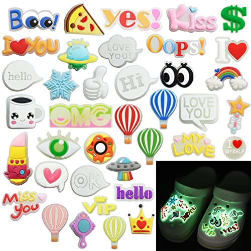 WUERKIYA PVC Schuhe Charms 38 Stücke, Leuchten im Dunkeln Schuh Charms PVC Schuh Dekoration für Schuhe, Dekorationen Armbänder Kinderpartys Geschenk Verzierungen Schuhe...