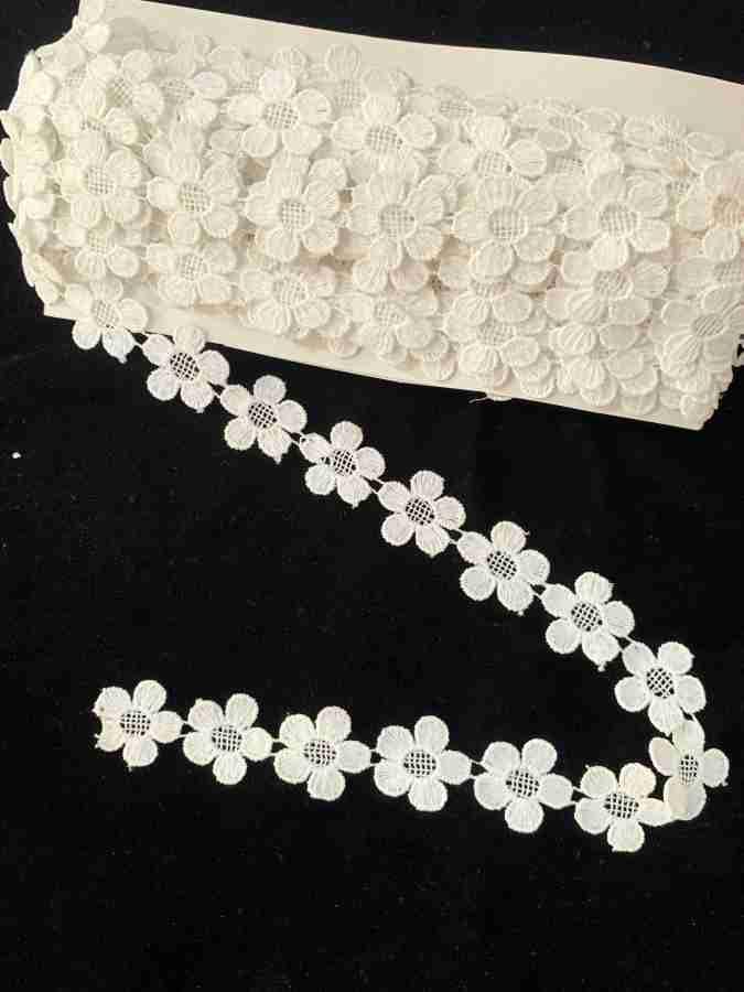 LACESNMORE White Cream Cotton Flower GPO Lace Border Flower Cutwork for Saree, Red Colour Lace, Red Lace Design, Thread lace (Half White, 10meter)-image-32