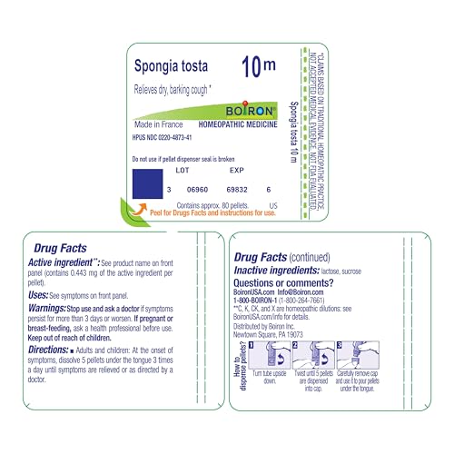 Boiron Spongia Tosta 10M for Dry, Barking Cough - 80 Pellets - image 9