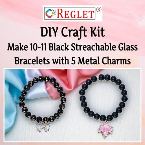 Image of 5 Pcs Charms + 290 Pcs Black Glass Beads for Jewellery Making Kit - Glass Beads for Bracelet Making Kit - Bead Craft - 8mm