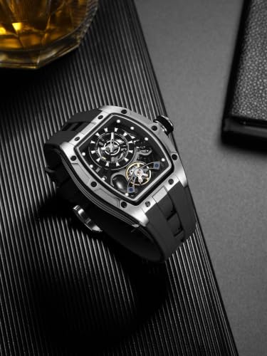Image of French Connection Limited Edition | Stealth Series | Skeleton Dial | Stainless Steel Case | Premium Silicone Strap | Automatic Watch for Men - FCA48