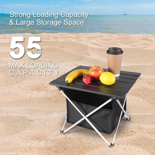 Image of Grope Portable Camping Table Ultralight Aluminum Camp Table with Storage Bag,Beach Table for Sand with Carrying Bag,Prefect for Outdoor,Picnic,BBQ,Cooking,Festival (Black with Storage Bag-M)