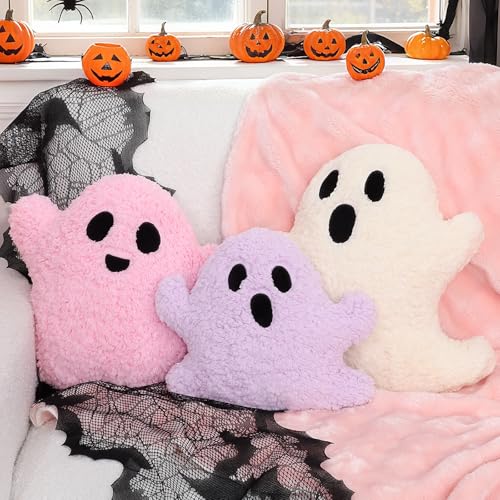 NatNarr 3 Pcs Ghost Halloween Decorative Throw Pillows, Pastel Pink...