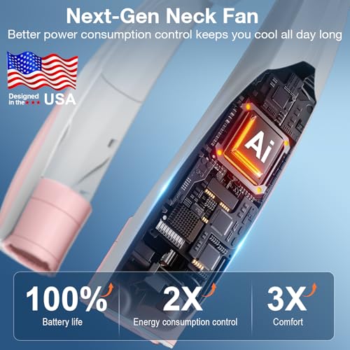 Image of Hionly AI Neck Fan, 6 Speeds Adjustable Portable Personal Fan Rechargeable, 6000 mAh Battery Faster Cooling Wearable, Ultra Quiet for Home, Office, Travel, Outdoor
